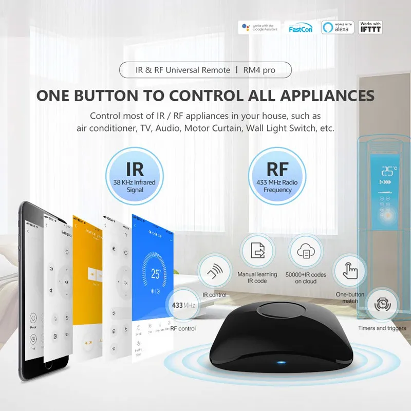 2026 New BroadLink RM4 Pro Add HTS2 Universal Remote Control RF Controller IR Switch Smart Home Works Alexa Google Assistant