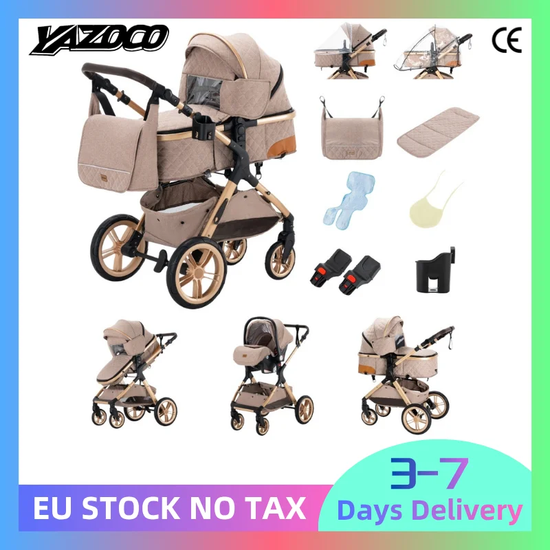 Poussette multifonction 3 en 1 avec siège auto, landau pour bébé, poussette pliable facile, siège confortable avec coussin
