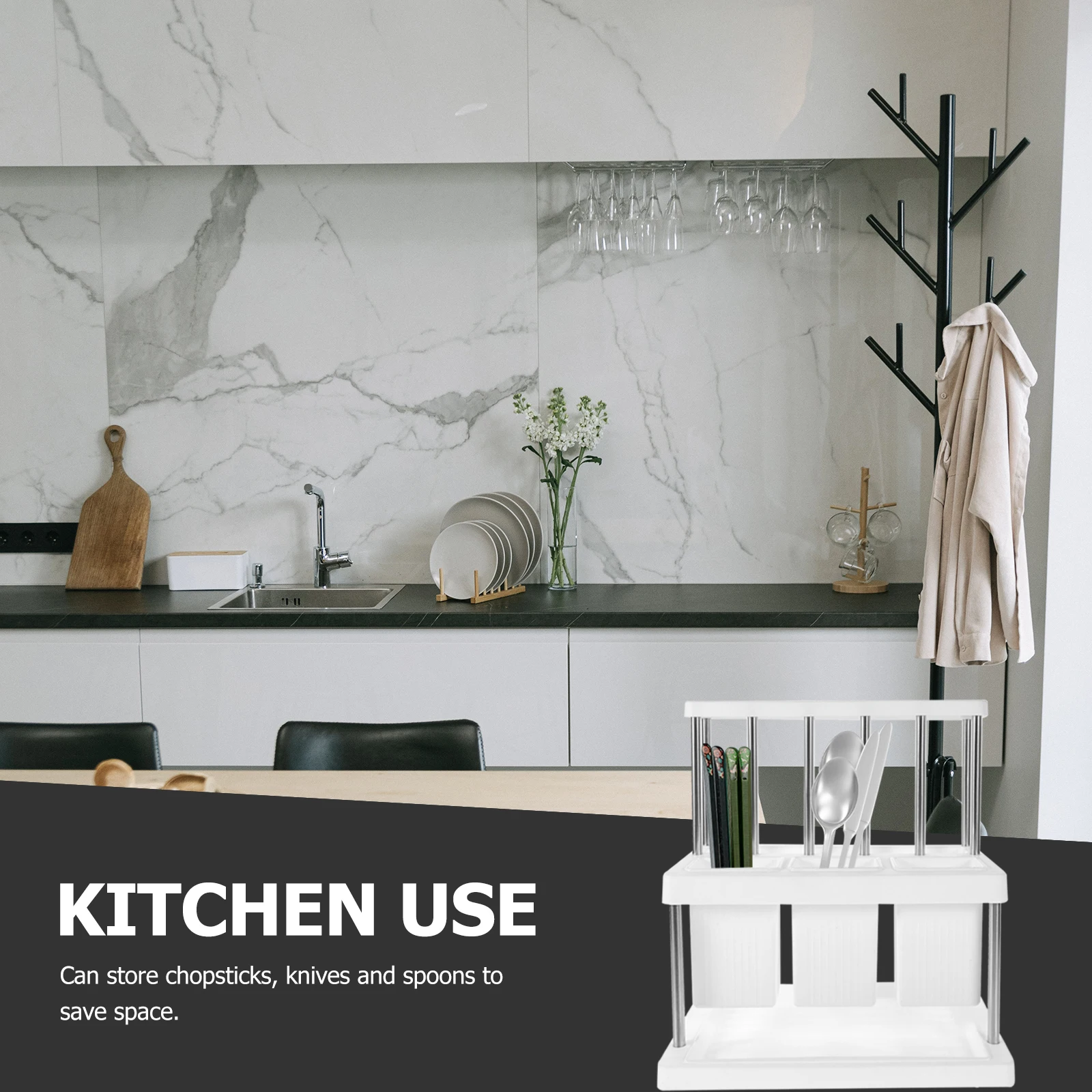 

Multi-Functional Utensil Holder for Kitchen White Stainless Steel Pp Materials Organize Cutlery Safely