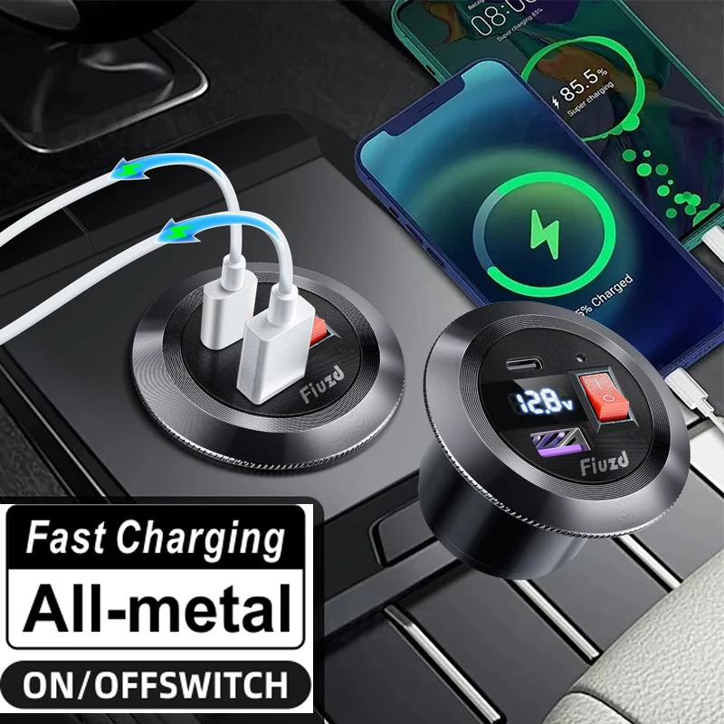 Presa per caricabatteria da auto PD3.0 e QC3.0 doppie porte USB C con interruttore LED 54W ricarica rapida 12V/24V per adattatore moto