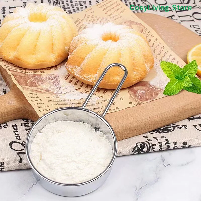 Flour Sieve Fine Mesh Strainer Baking Flour Sifter With Handle Stainless Steel Handheld Coffee Powder Mesh Sieve Baking Tools