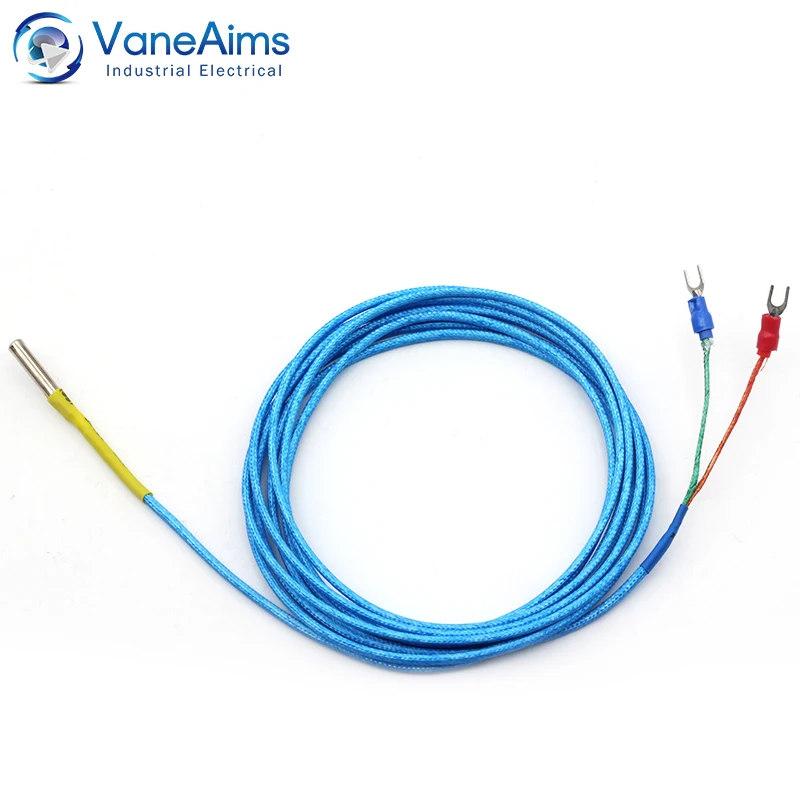 30mm Small Probe Thermocouple VaneAims Type K J PT100 0-600℃ 0.5/1/2/3M Braided Shielded Wire Sensor For Temperature Controller