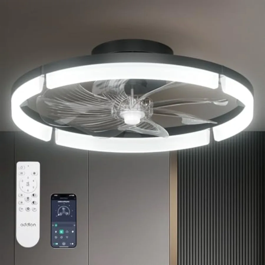 Ceiling Fans with Lights and Remote, 20'' Low Profile Ceiling Fans, 3000-6000K Dimmable Modern Flush Mount LED Fan Light, Fande