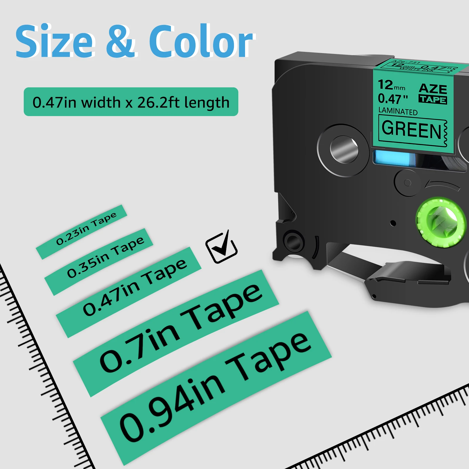 CRUXER 10PK Black on Green Label Compatible for Brother TZe 531 9/12/18/24mm Laminated Ribbon Tape for P-Touch PT-1010 Printers