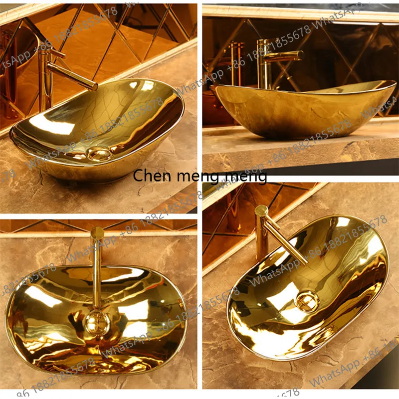 

Настольная раковина в европейском стиле с гальваническим покрытием из золота и серебра, бытовой умывальник для ванной комнаты, керамическая раковина для отеля