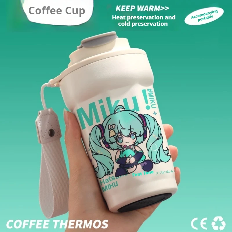 Miku Anime Theme Insulated Cold Cup Portable Leak Proof Cute Cartoon Stainless Steel Coffee Milk Water Cup Exquisite Gift