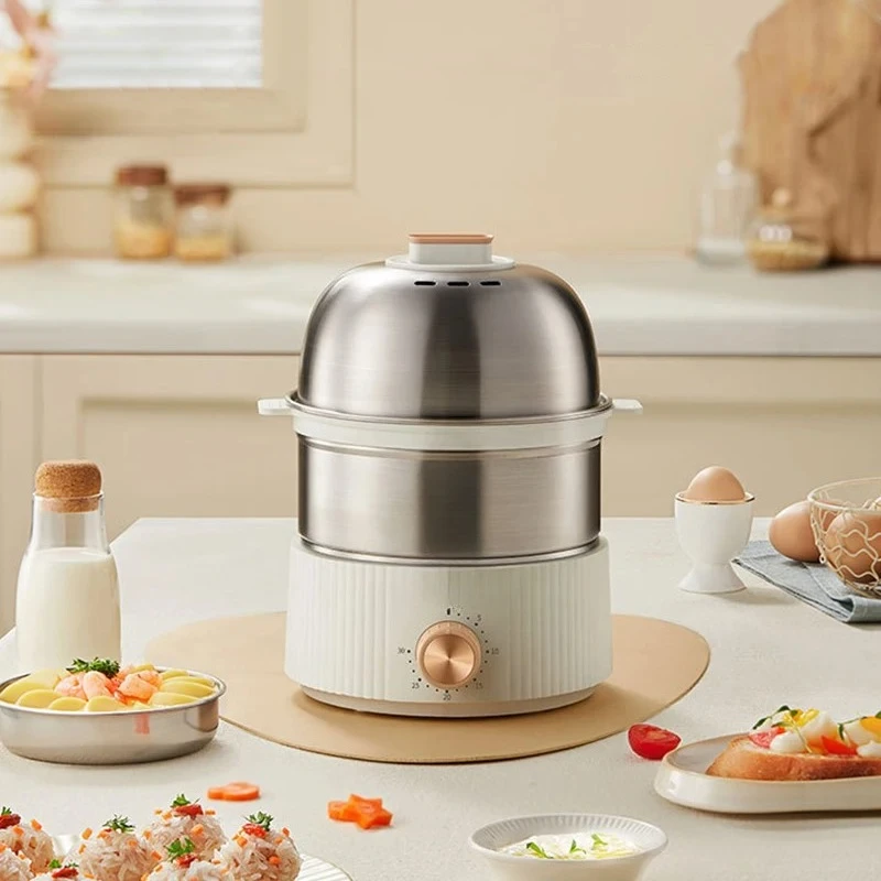 *For 350W Egg Cooker Timed Egg Boiler Breakfast Machine Automatic Steamer Egg Custard Steaming Cooker Food Warmer 2 Layers*