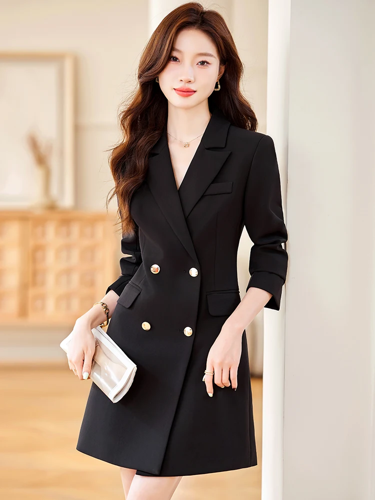 

Элегантное черное платье-костюм для женщин с завышенной талией в деловом стиле OL, профессиональная юбка для офиса, для торжественных случаев, весна-осень, новинка