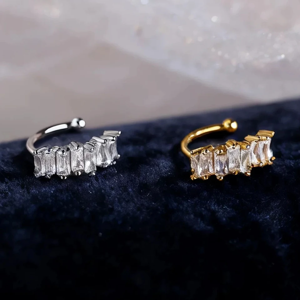 ZAKOL 1Pcs Square Zircon Ear Clip Earrings for Women Girls Geometry Ear Cuff Party Fashion Silver/Gold Color Ear Jewelry image 3