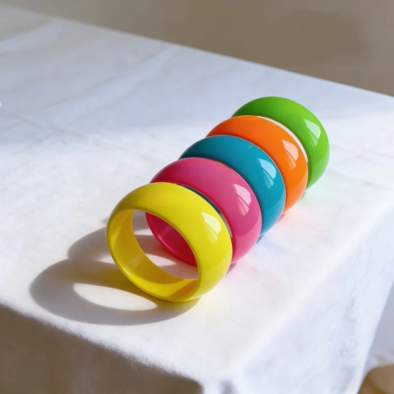 Fashion Plastic Bangle Solid Color Smooth Surface Non Fading Bracelet Hand Jewelry