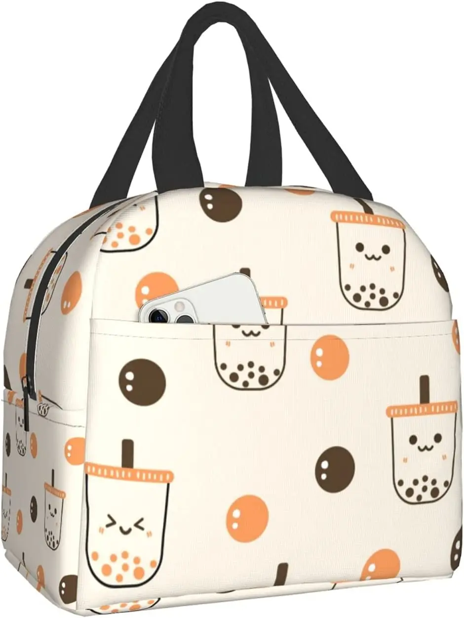 

Happy Boba Bubble Tea Portable Insulated Lunch Bag Reusable-Suitable For Office/Camping/Picnic/Travel