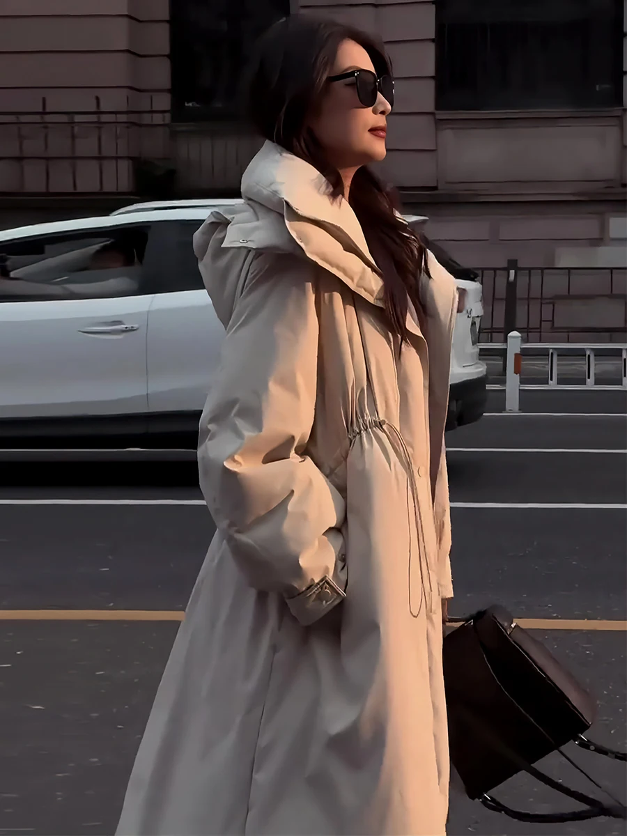 Blanco Du down Puffer Jaet abrigo largo de invierno para mujer capucha Dstring Thiened Commute Sle 2024 nueva llegada