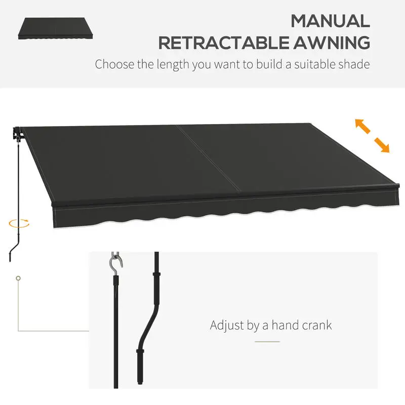 12' x 10' Retractable Awning, 280gsm UV Resistant Sunshade Shelter for Deck, Balcony, Yard, Dark Gray view 4