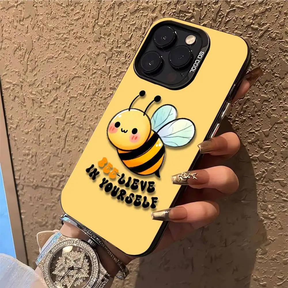 حافظة هاتف كارتون ليتل يلو بيز لهاتف آيفون 17,16,15,14,13,12,X,8,Pro,Max,Plus,E,SE4,Air,Mini IMD أسود غير لامع #3