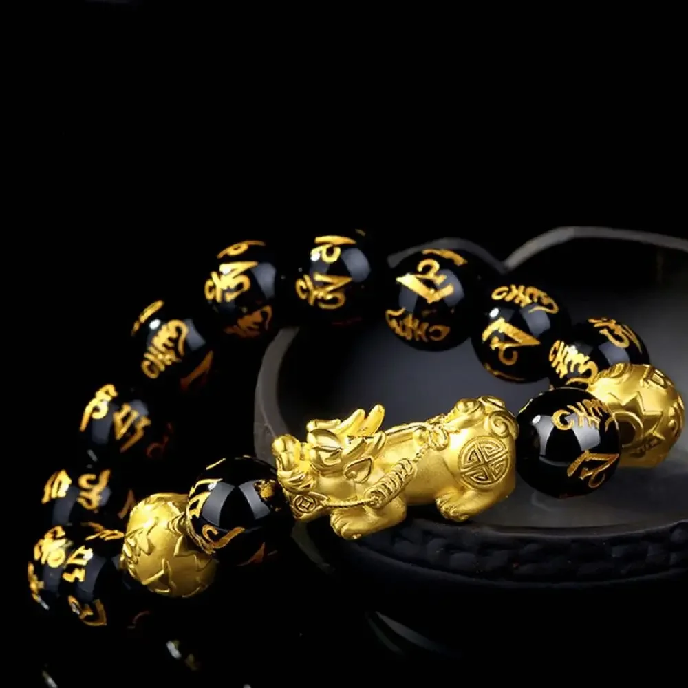 New Unisex Feng Shui Men Attract Wealth Pixiu Bracelets Obsidian Stone Beads Wristband Good Luck Bangle DIY