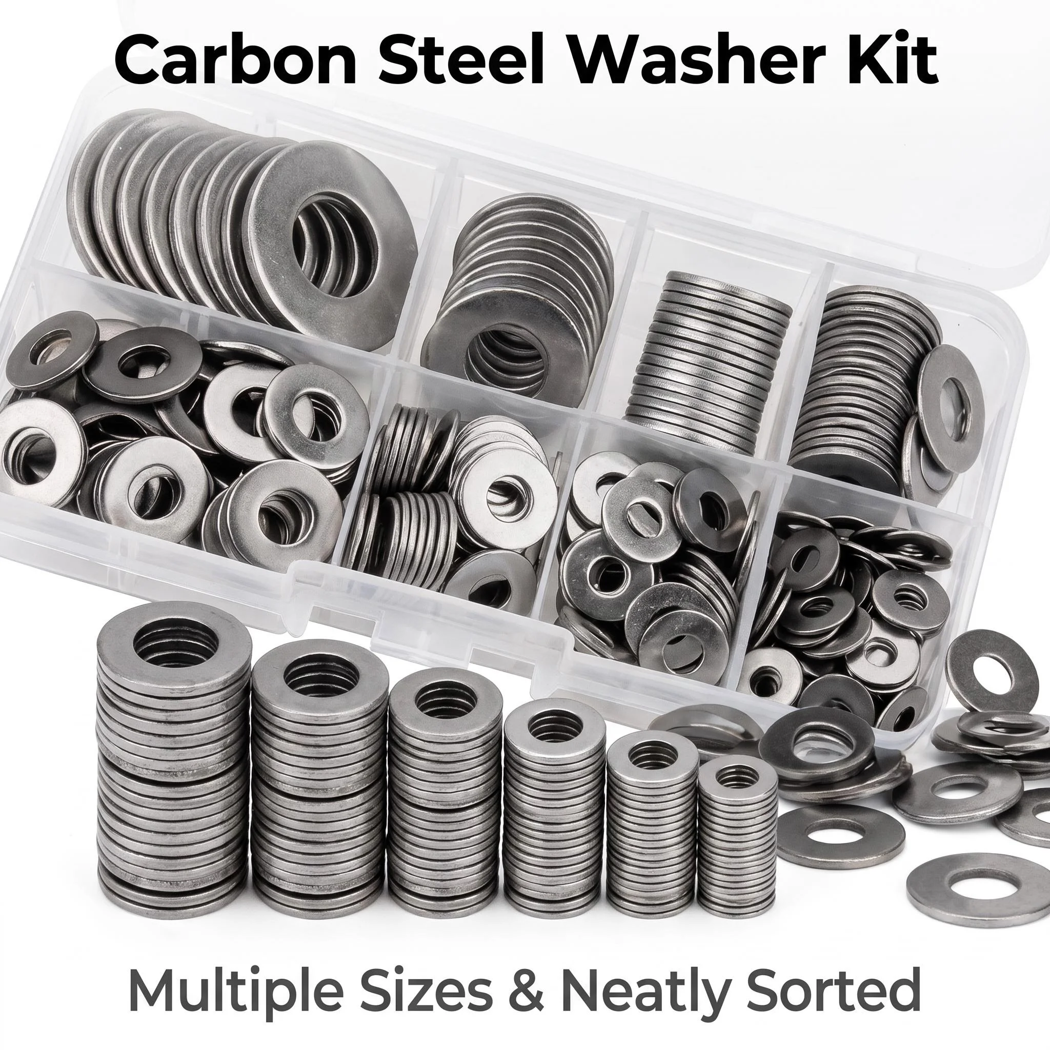 105-Piece 304 Stainless Steel Washer Set, Polished Surface M3-M10, Easy to Install & Durable, Widely Used for Machinery and Engi