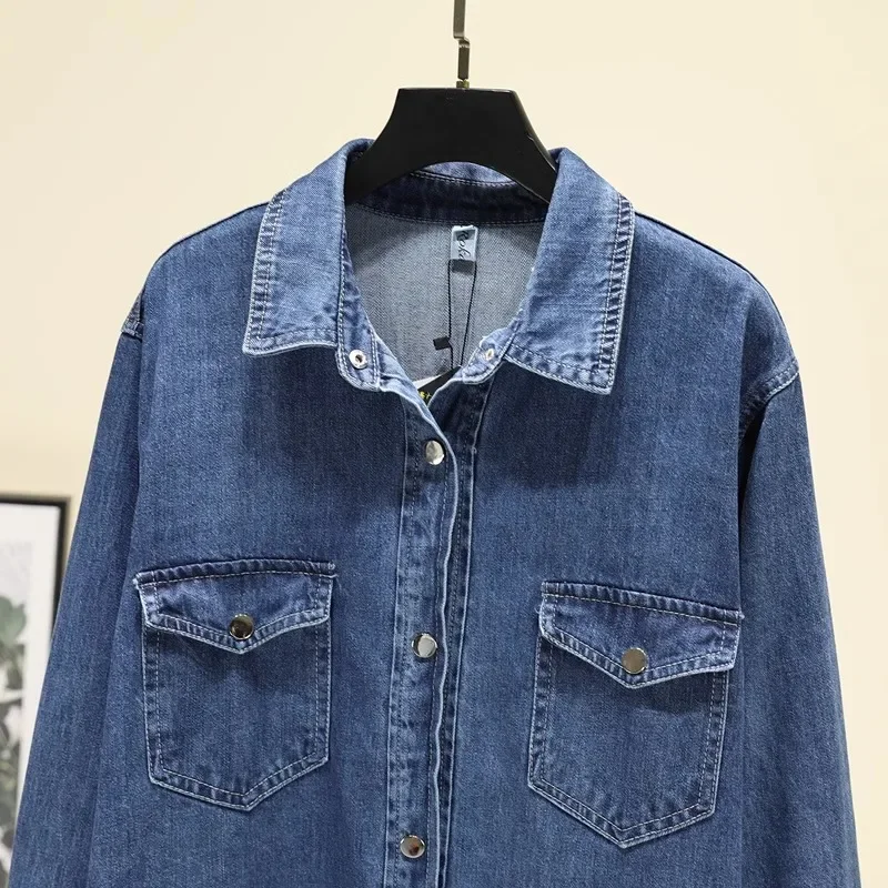 

Blue Collar Loose Denim Lining Dress For Women'S Autumn And Winter New Style, Double Pocket Slim Fit Long Shirt Skirt