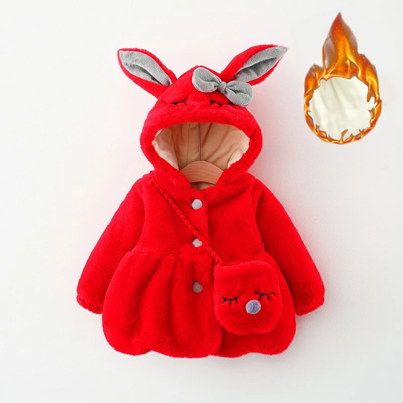 6 9 12 18 24 Months Winter Baby Jacket Keep Warm Fashion Cute Rabbit Ears Christmas Girls Plush Coat Birthday Gift Kids Clothes