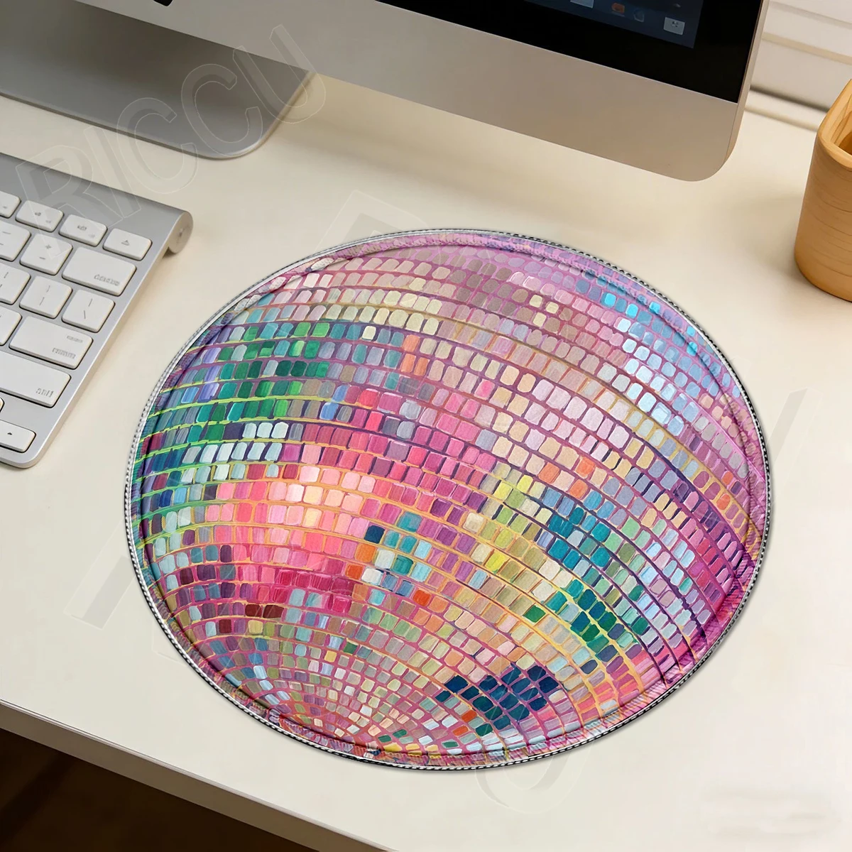 Rubber Round Pink Disco Ball Mouse Mat PC Lock-Edge Mousepad Office Laptop Tablemat Desk Accessories Cabinet Desks Decort Mats