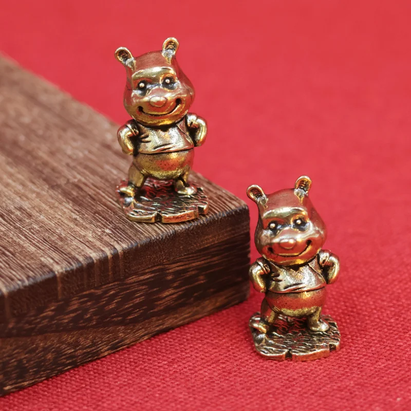 Solid Brass Barbie Bear Small Ornament Desktop Handheld Piece Little Panda Ceremony Tea Pet Decoration Gift Craft