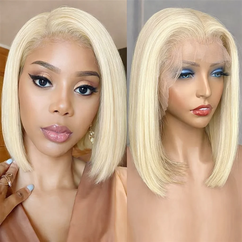 

13x4 Blonde 613 Colored Lace Frontal Human Hair Wig Short Straight Bob Wig Pre Plucked Brazilian Lace Front Wig For Women