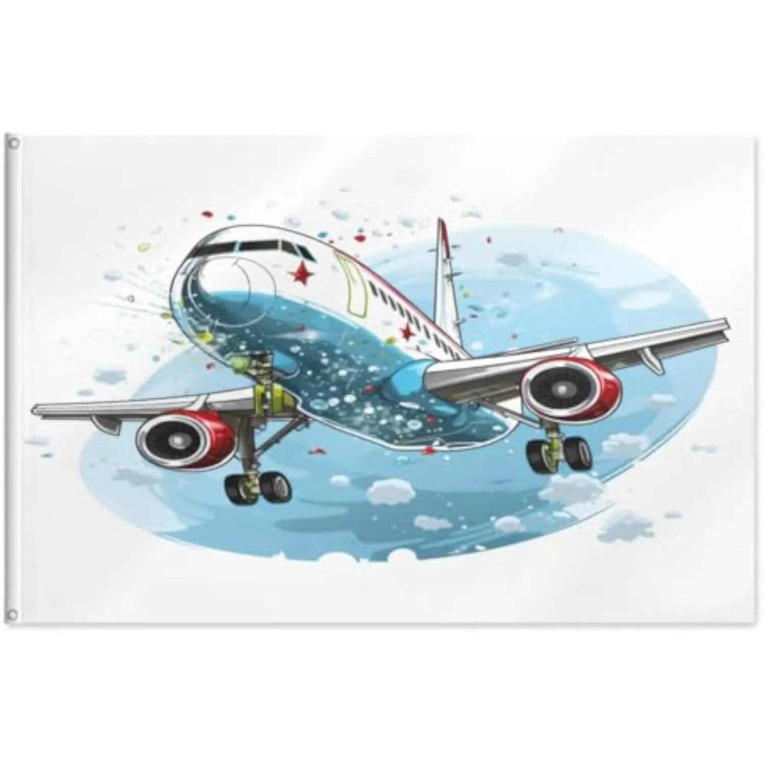 Cartoon Airplane Landing Pattern Flag Stitched Polyester Vivid Color Indoor Outdoor Banner