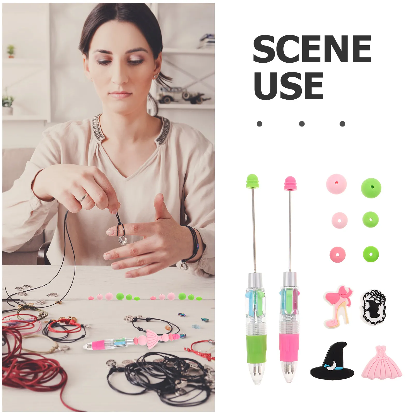 1Set Beaded Pen Making Kit Princess Witch Theme DIY Ballpoint Pen Craft Set Craft Beads Silicone Charms for Classroom Party