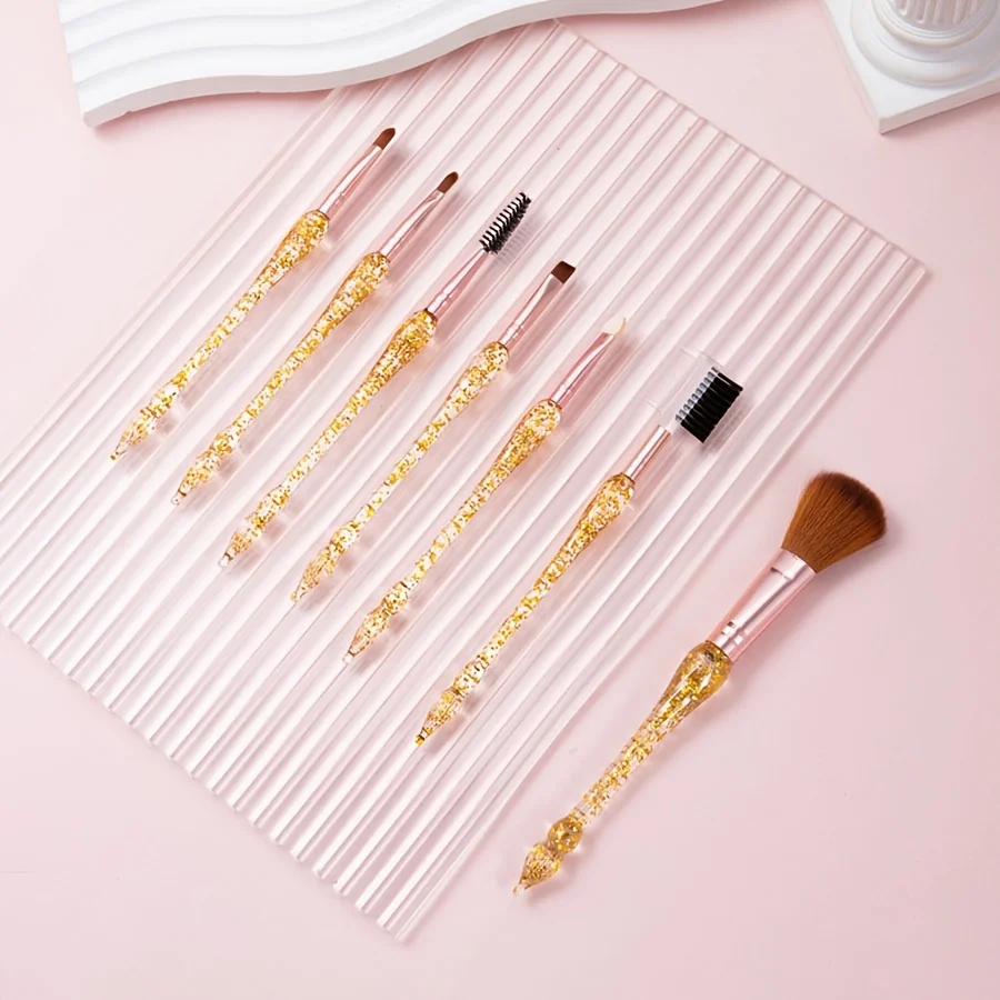 Conjunto de pincéis de maquiagem com 7 peças, glitter criativo, pincel de maquiagem de alto nível de aparência, pincel de maquiagem de cintura pequena