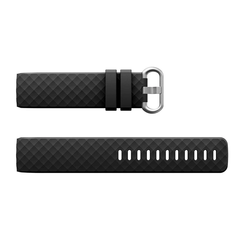 Compatible with Fitbit Charge 3/4 Silicone Replacement Band Black/Silver (L)