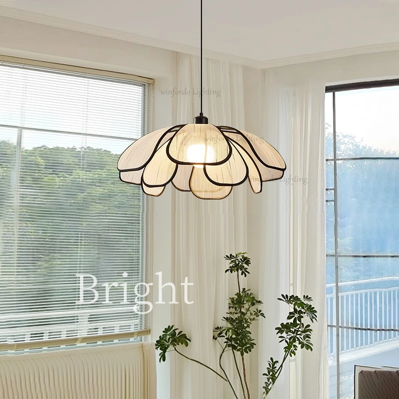 2026 French Vintage Cloth Pendant Lamp Artistic Petal Hanging Chandelier Light For Bedroom Dining Room Resturant Home Decor