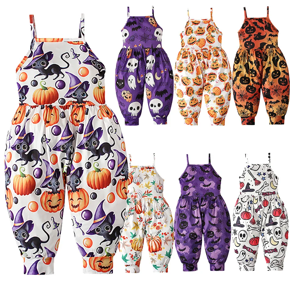 Baby Overalls Unisex Halloween Romper Infant Put On Bat Ghost Jumpsuit Kids Straps Pumpkin Witch Costume Cosplay One-Piece 2-6T