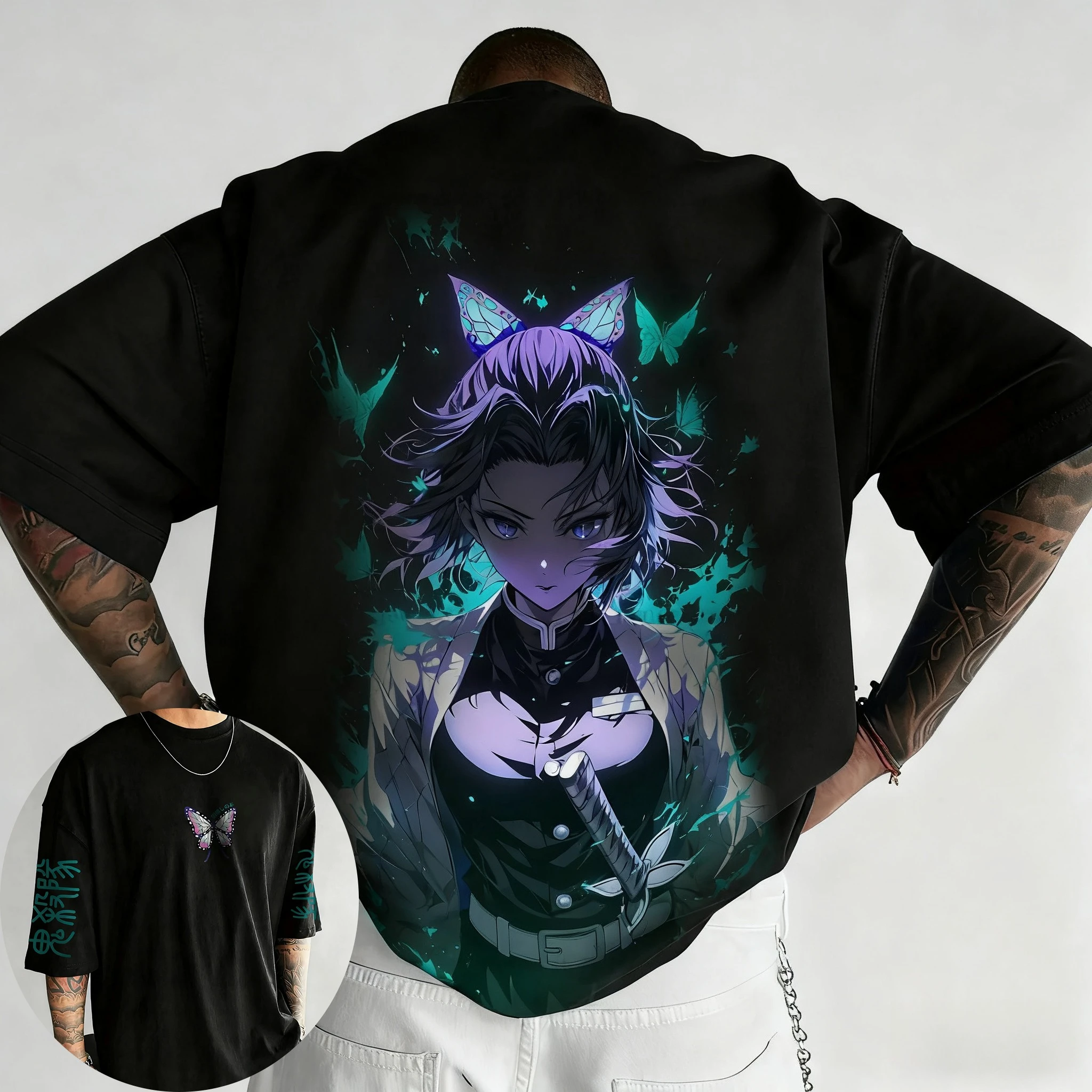 Dämon Slayer Anime Joint T-shirt Männer der Sommer Neue Kochou Shinobu Druck Trend Amerikanischen Stil Ins Casual Lose Eltern-kind-p