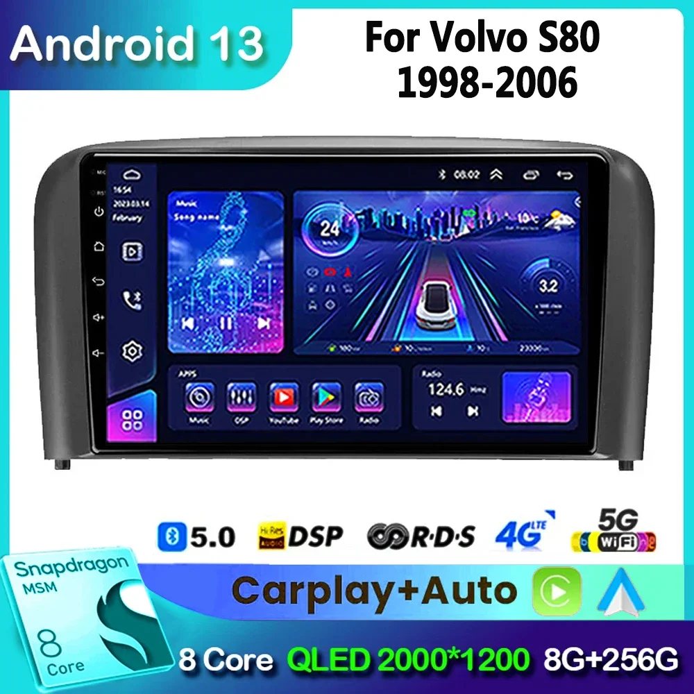 For Volvo S80 1 1998-2006 Car Radio Multimedia Video Player Navigation GPS Auto Carplay 2 Din Android 13 DVD 4G WIFI Head Unit