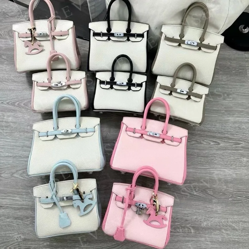 

2025 New Color blocked Platinum Bag 20cm25cm Handbag Women's Lychee Pattern Large Capacity Fashion Versatile Tote Bag