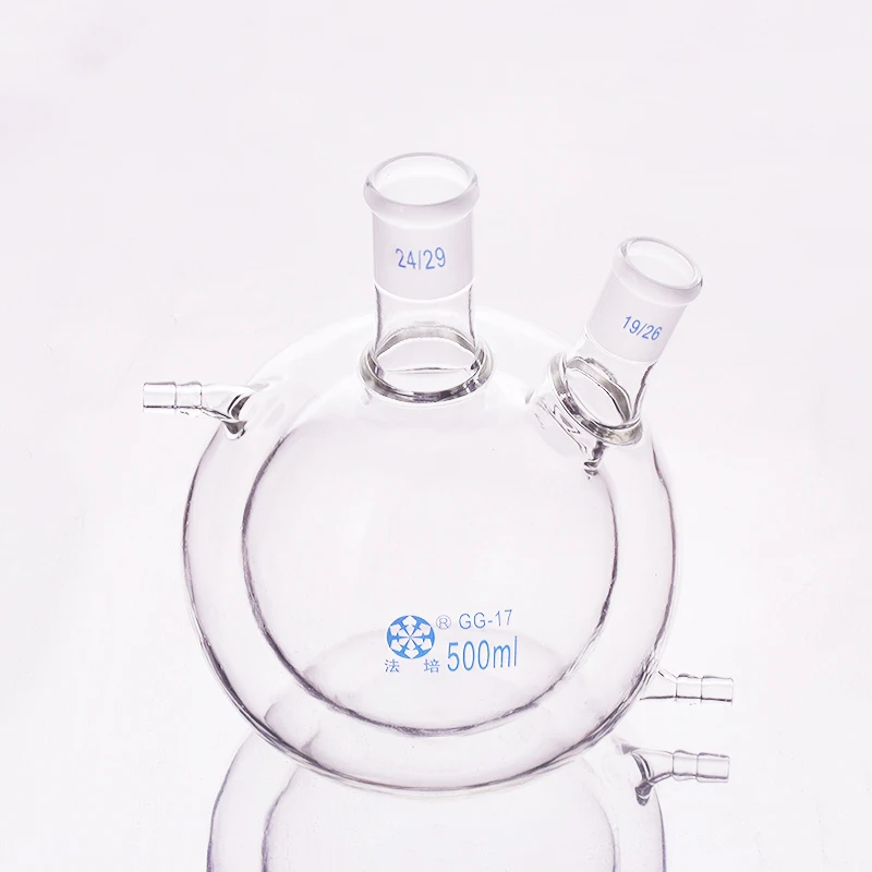 

FAPE Double-deck spherical two-necked flat bottom flask,50mL-500mL-1000mL,Mid 24/29,Side 19/26,Mezzanine jacketed reactor bottle