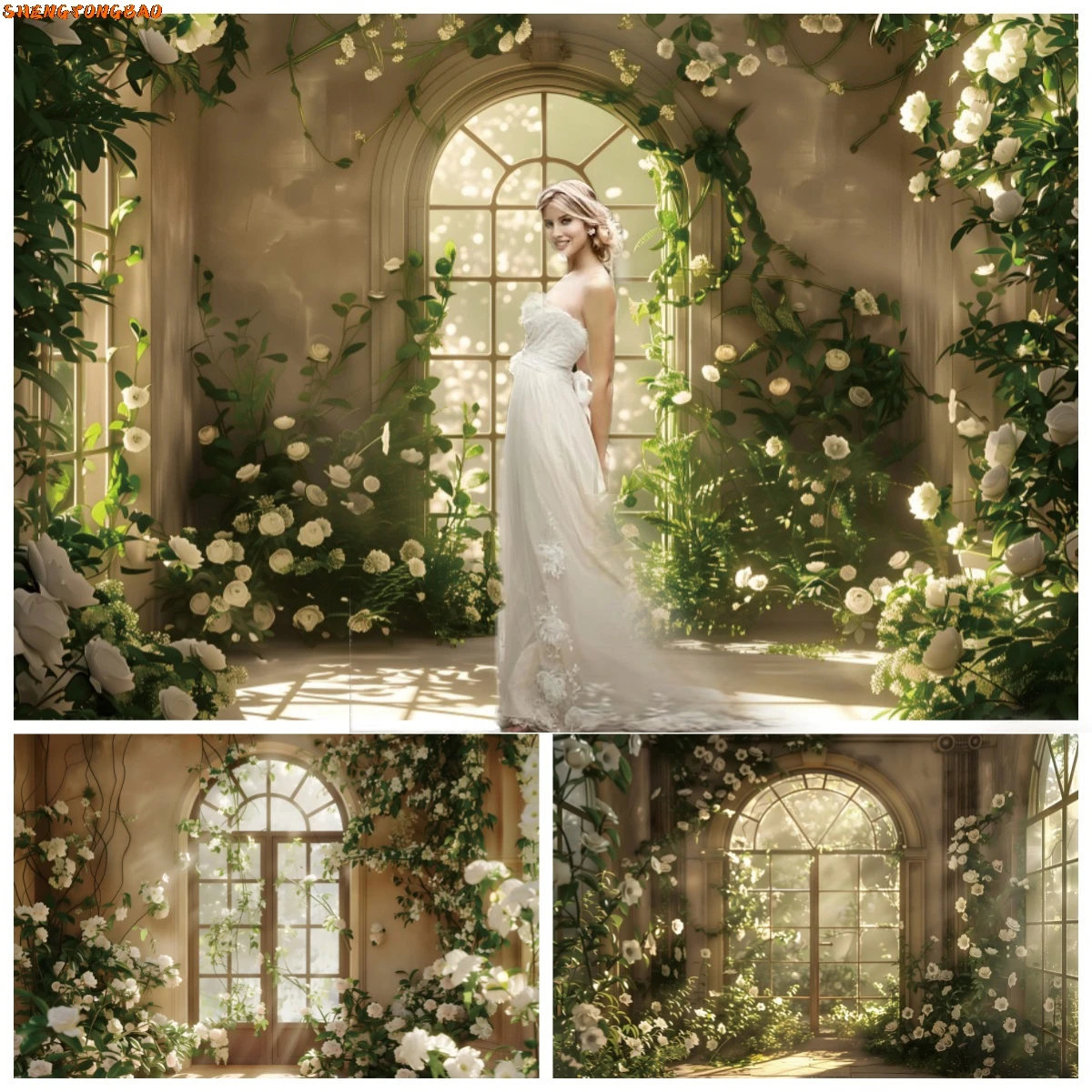 

Indoor Floral Window Portrait Backdrops Wedding Party Birthday Decoration Maternity Portrait Photography Background Photo Studio