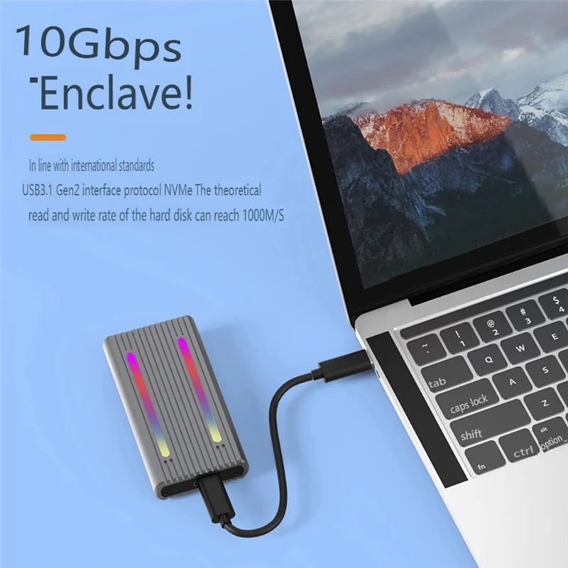 

HJ-RGB Dual Protocol M.2 Hard Drive Enclosure Nvme/Ngff Universal Gen2 10Gbps Phantom Solid State Drive Enclosure Computer Parts