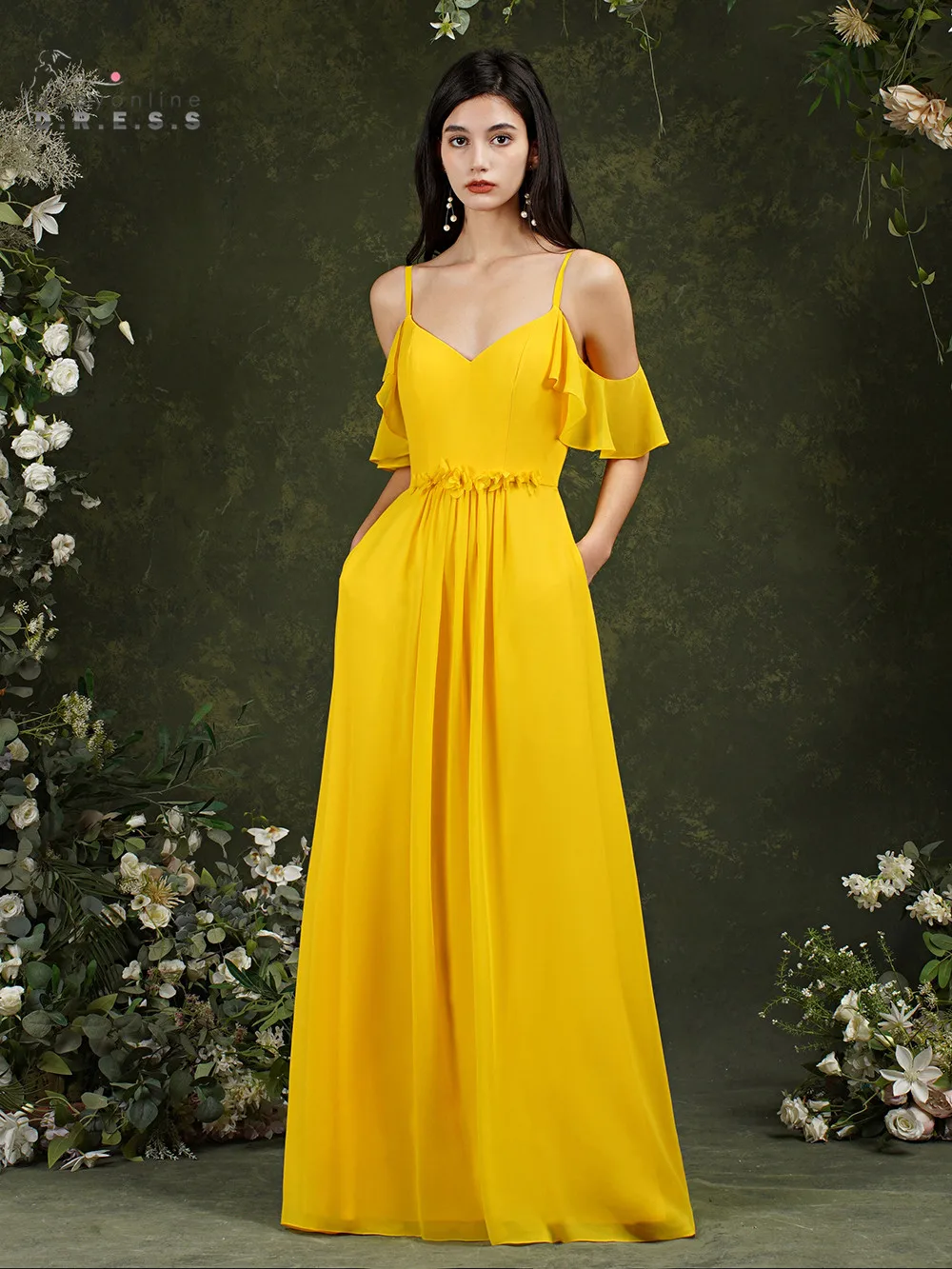 

50 Custom Colors Chiffon Bridesmaid Dresses With Pockets A-line V-Neck Sleeveless Flower Elegant Formal Wedding Party Gowns 2022