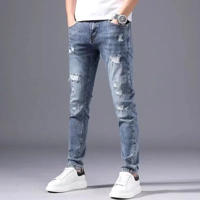 

Hot sale 2025 men's Denim Pants slim fit Holes jeans men Fashion Classic Denim Skinny Jeans men's casual High Quality Trousers
