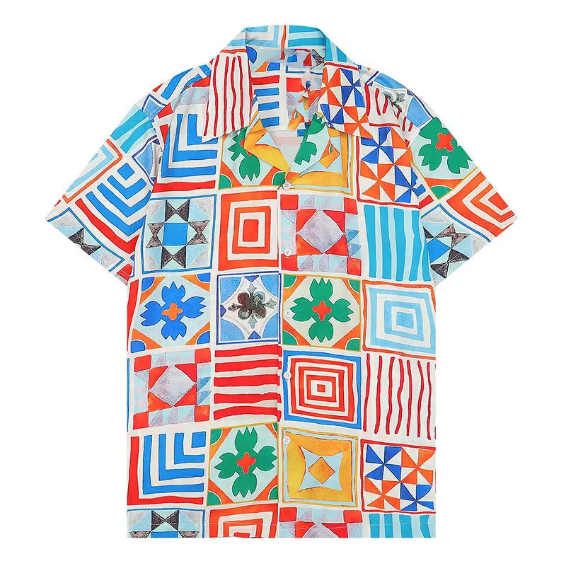 Summer Shirt Men Hawaiian Shirts Streetwear Gold Palace Pattern Print Beach Shirt Hip Hop Harajuku Casual Tropical Holiday Tops