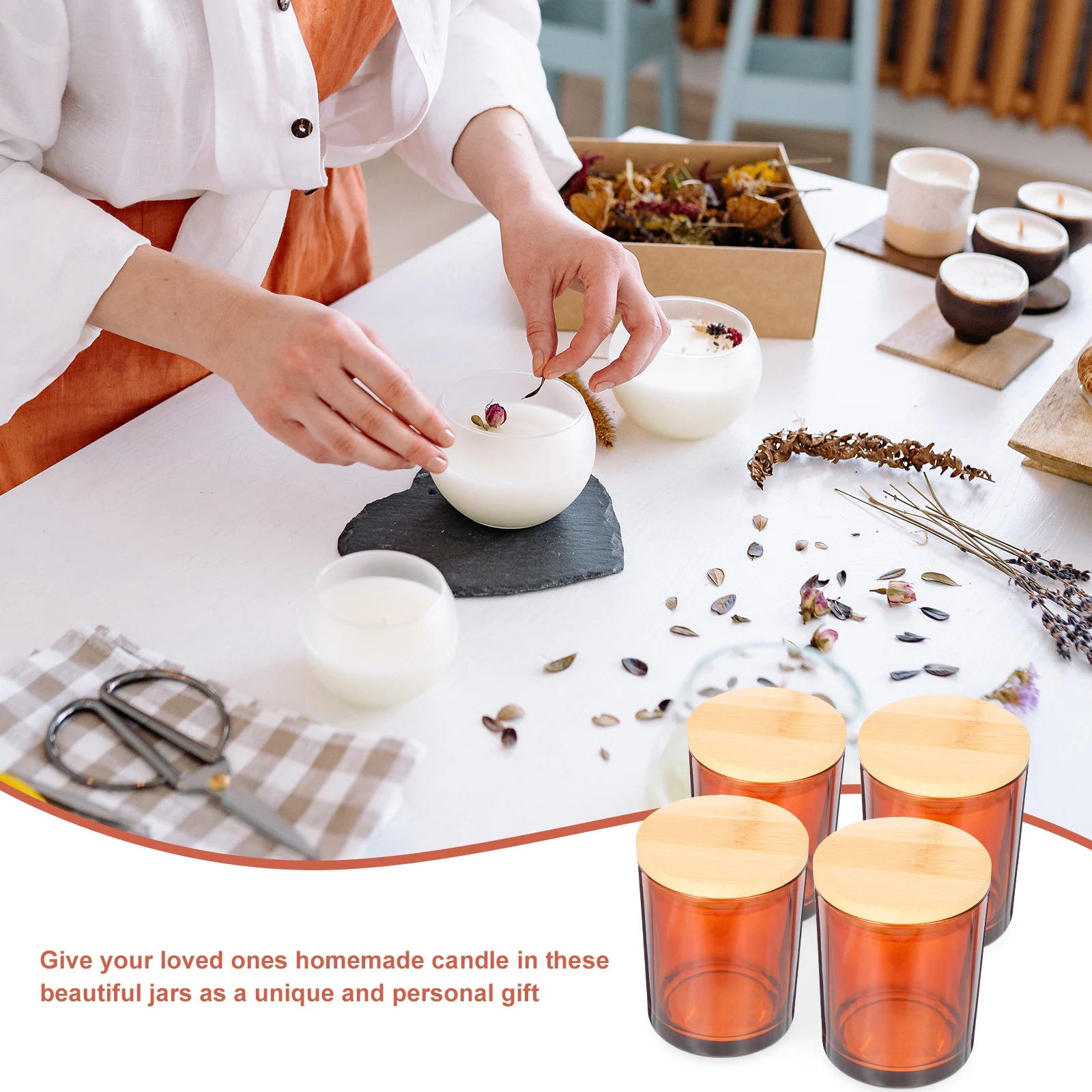 

Aromatherapy Glass Cup 4 Sets Little Jars Lids Making Candles Tealight Containers Sealed Bamboo Home Decor Kitchen