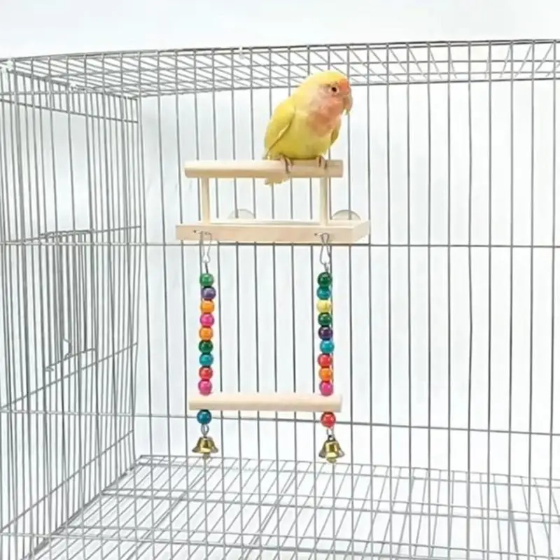 Plataforma de papagaio brinquedos de madeira para papagaio com gaiola de balanço acessórios com chocalho para papagaio calopsita conure lovebirds periquito