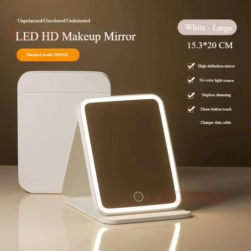 

Перезаряжаемое светодиодное косметическое зеркало с тройным освещением — складной настольный дизайн с защитой от отпечатков пальцев для общежития, спальни Essential