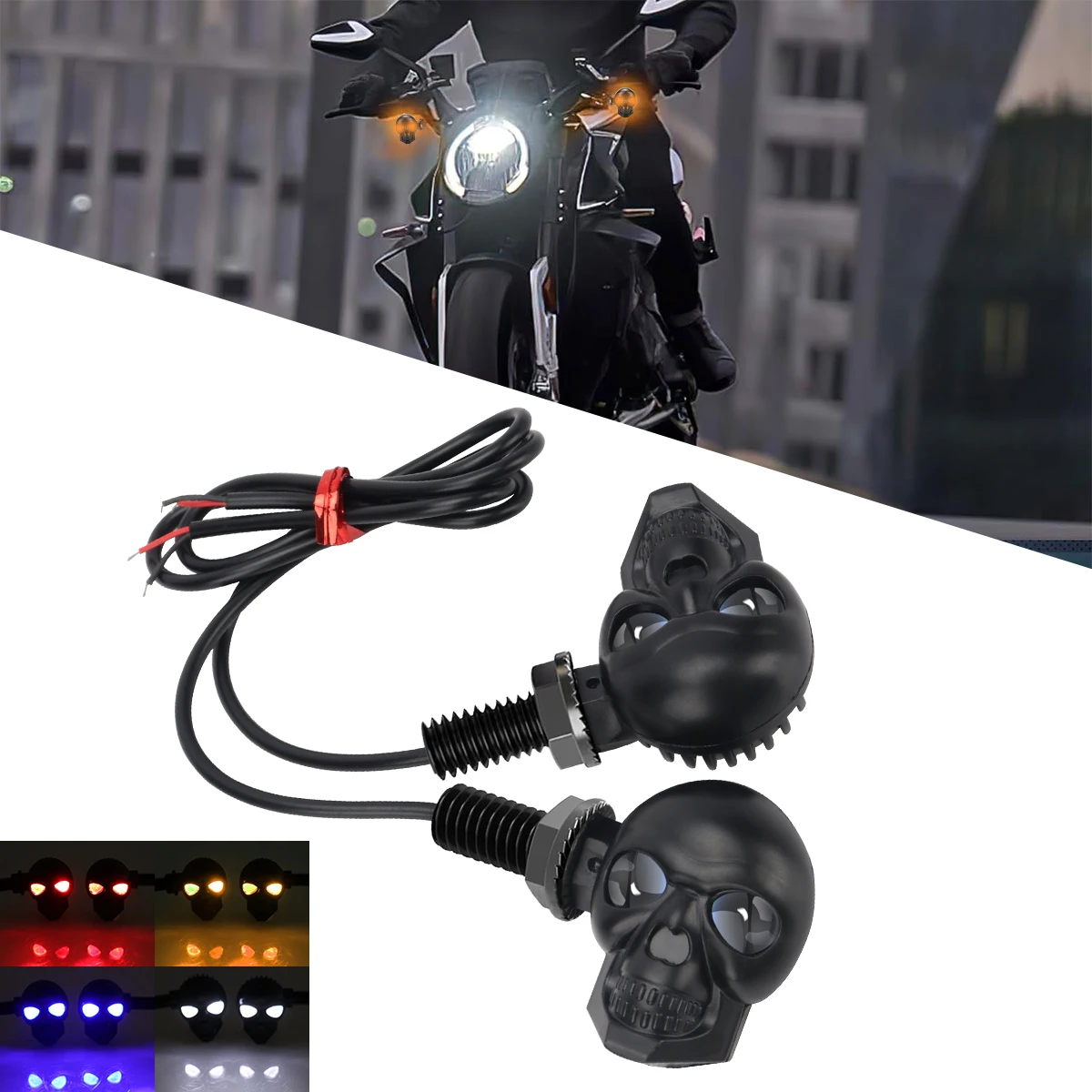 2pcs Mini Motorcycle Led Turn Signal Light Skull Shape DRL Indicators Front Rear Turn Signal Lamp Blinker for Honda Yamaha Honda