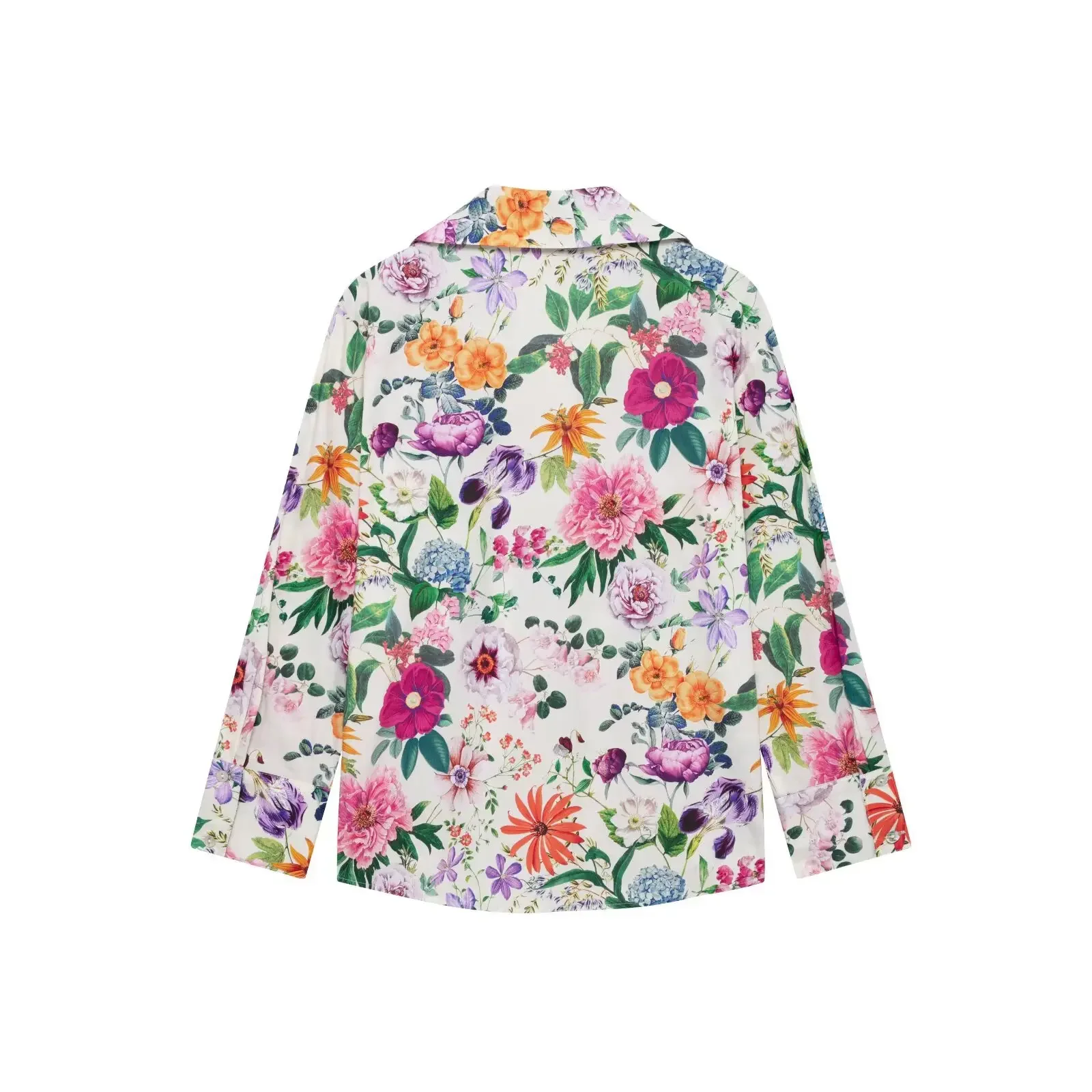 

2025 летняя новая женская одежда в европейском и американском стиле, поплиновая рубашка с длинными рукавами и лацканами с цветочным принтом, топ