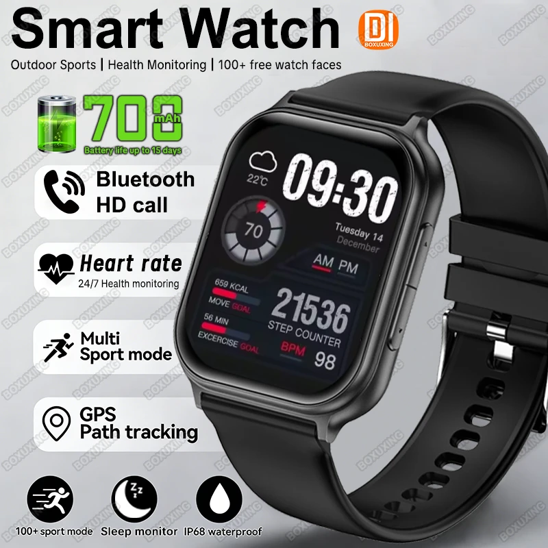 

New BOXUXING Sports Smart Watch Men 700 mAh Battery Fitness Track IP68 Waterproof Heart Rate BT Call GPS Track Smartwatch Women