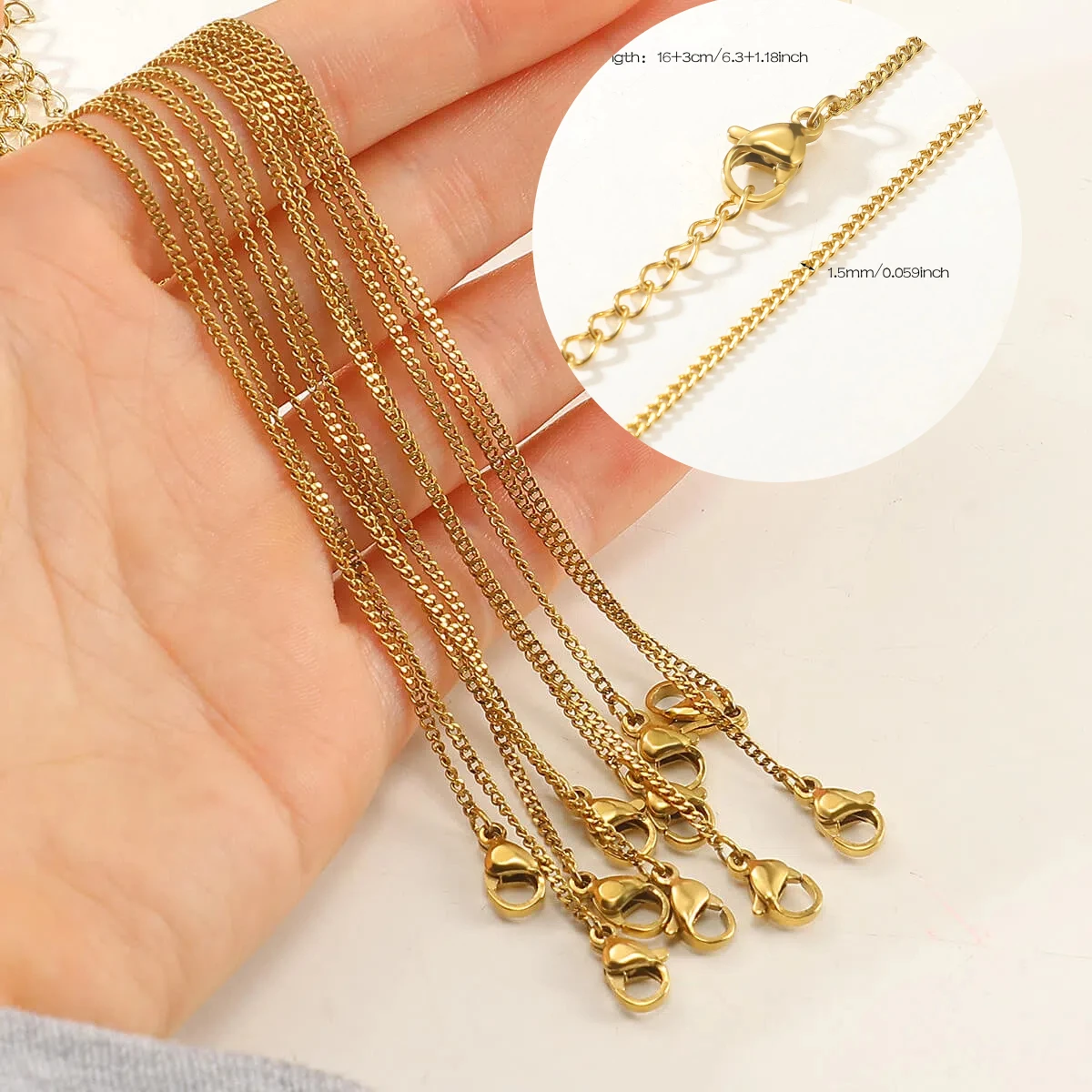 

10Pcs/Lot 19cm Stainless Steel Gold Color Chains Bracelet For Women Jewelry Making Cuba Chains Accessories DIY Handmade Supplies