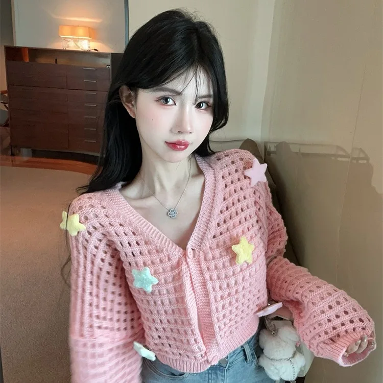 

Spicy Girl Ele Gentle Sweet Anti-Aging Hollow Knitted ort Универсальная верхняя одежда осень-зима New Sle Women's Faion