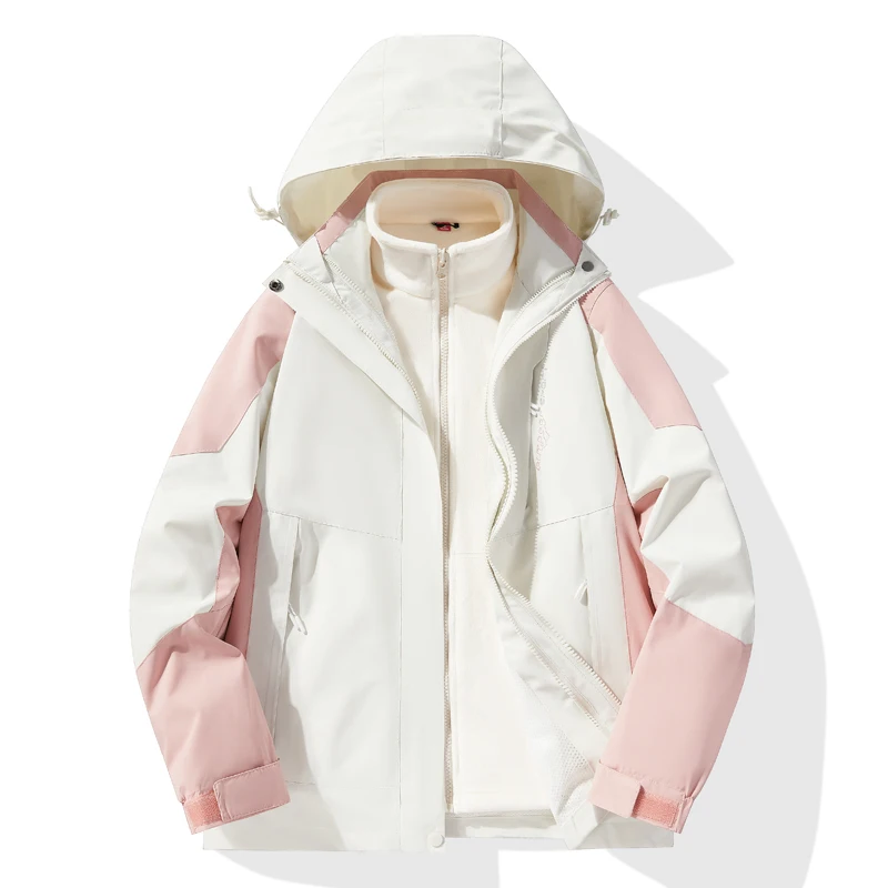 

Men's Skiing Jacket Breathable Hiking Suit 3 in 1 Mens Waterproof Windproof Rain Jackets Detachable Hat New Color Blocked Jacket