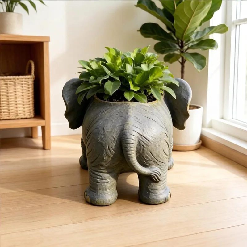 Creative Elephant Flowerpot Ornament Indoor balcony succulent green plant potted resin auspicious
